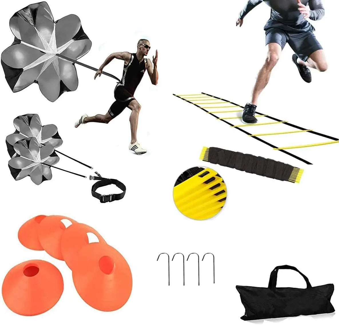Agility Ladder Speed Training Equipment with 6 Cones, Parachute, and Carry Bag for Soccer, Football, Basketball, Kids and Adults