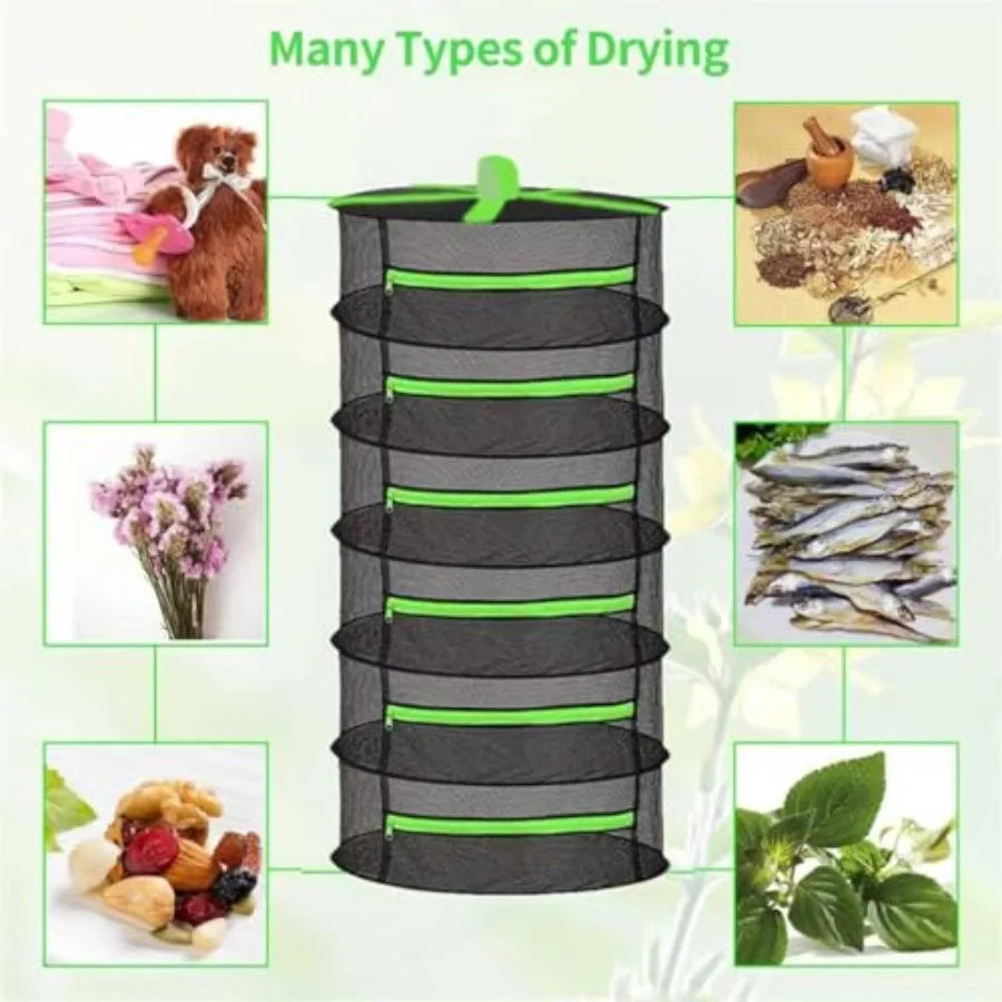 Herb Drying Rack 8 Layer Foldable Hanging Mesh Net With Free Storage Bag