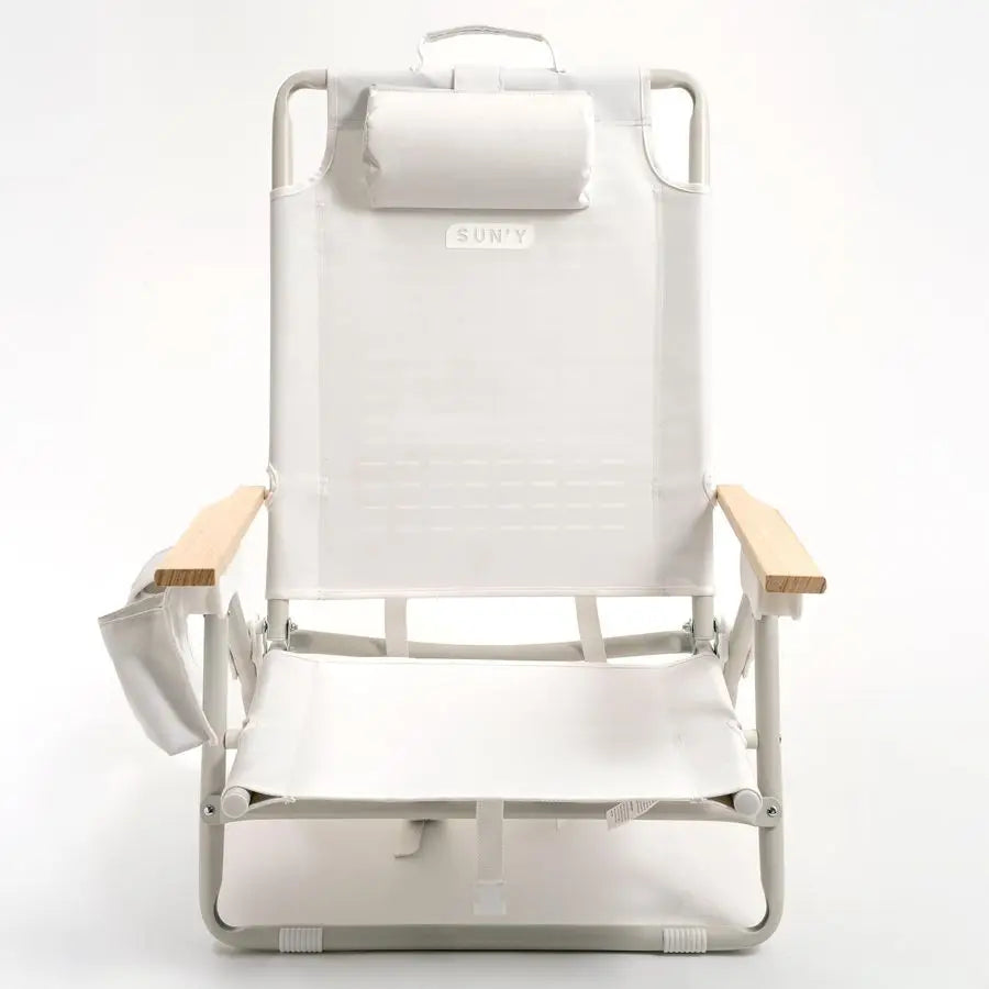 Escapes Backpack Beach Chair Made w Ocean Bound Plastics, Customizable w MOLLE Accessories, Ultra Lightweight, LowSeat Natural