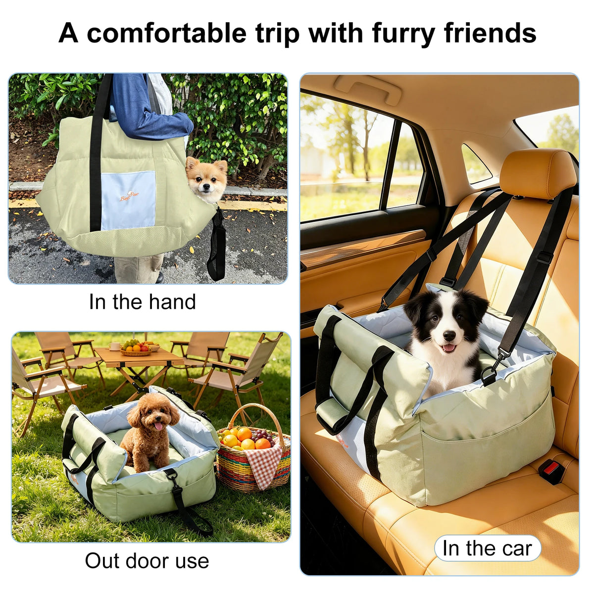 BORWART Portable Dog Car Seat Booster With Safety Belt
