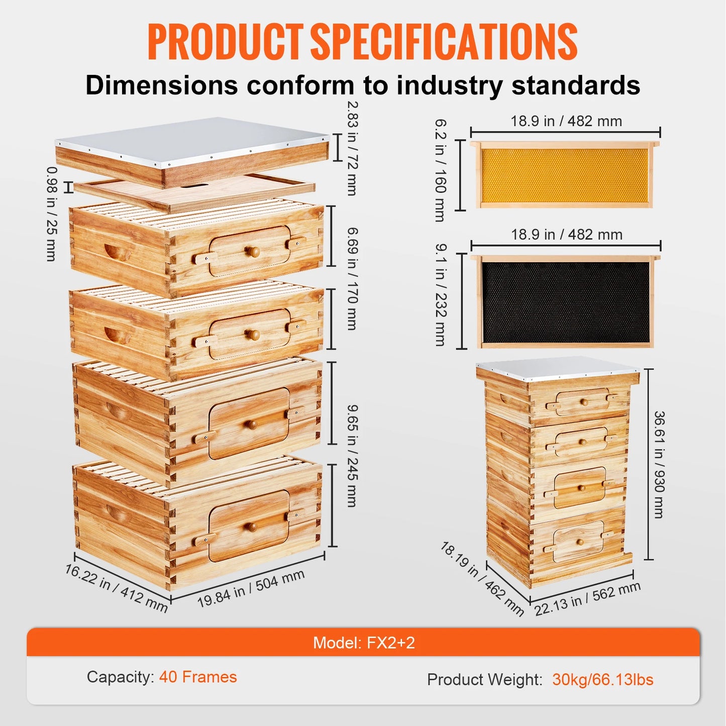 SucceBuy Cedar Langstroth Beehive Deep Box Starter Kit Acrylic Windows