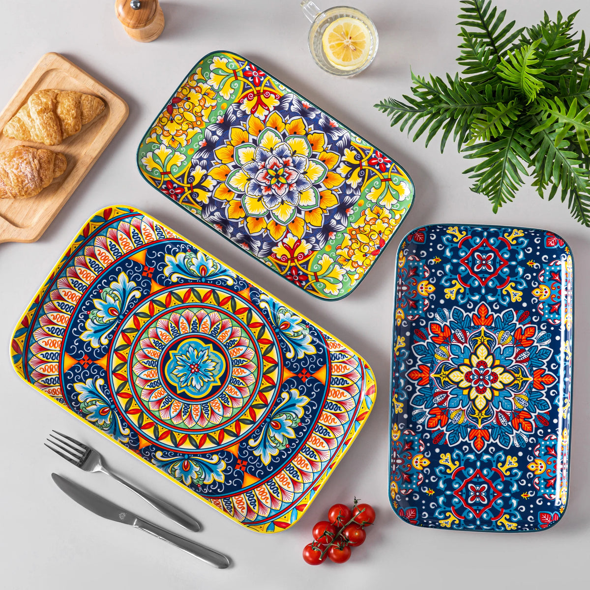 MALACASA Ceramic Rectangular Plates Set for Salad Sushi and Dessert