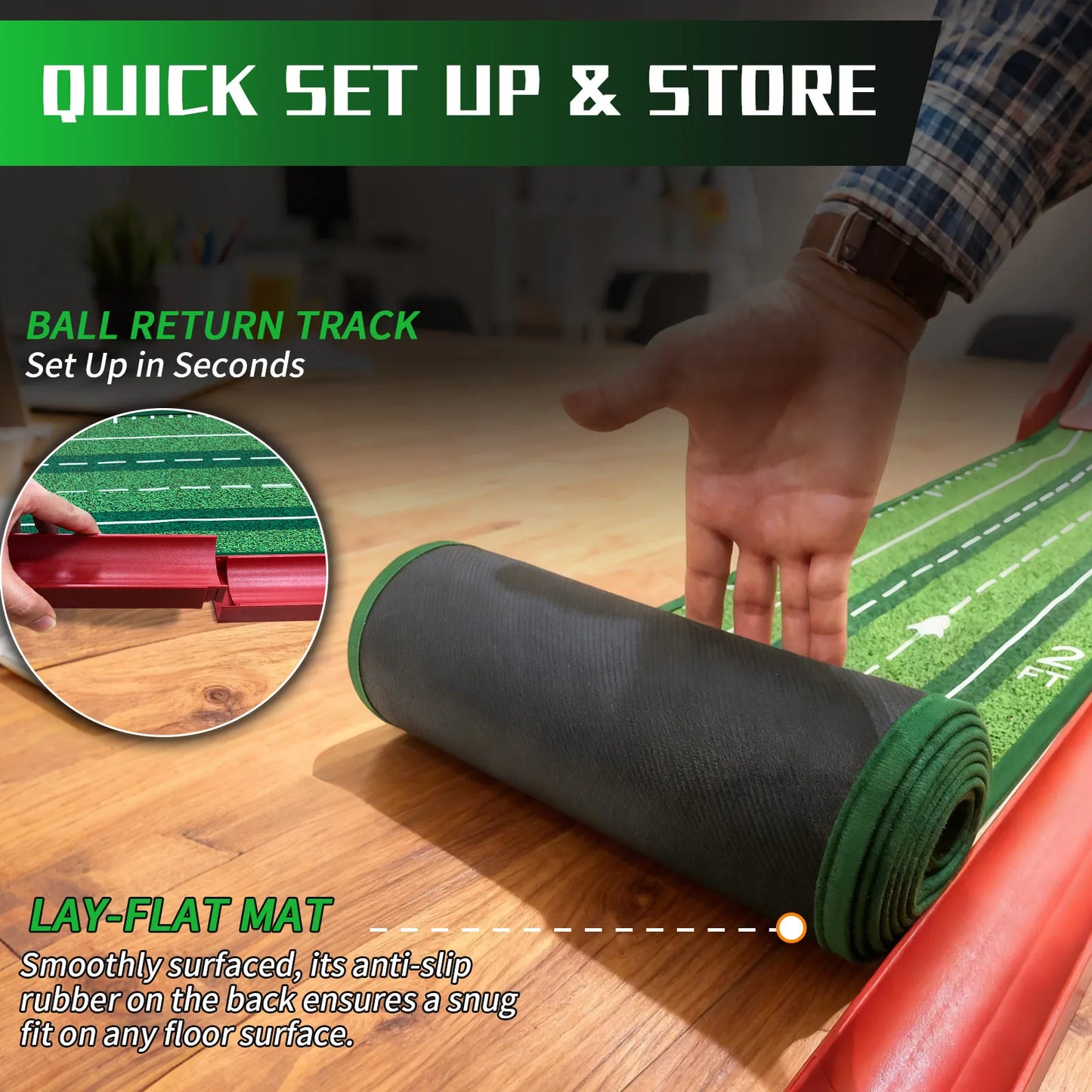 KOFULL Golf Putting Green Mat With 4 Track Flip Pad For Home Office