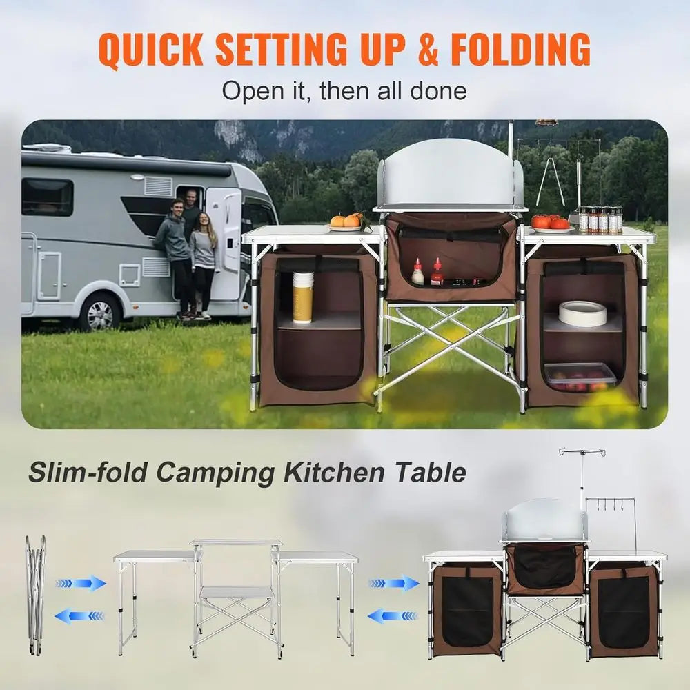 Camping Kitchen Table With Storage And Carrying Bag