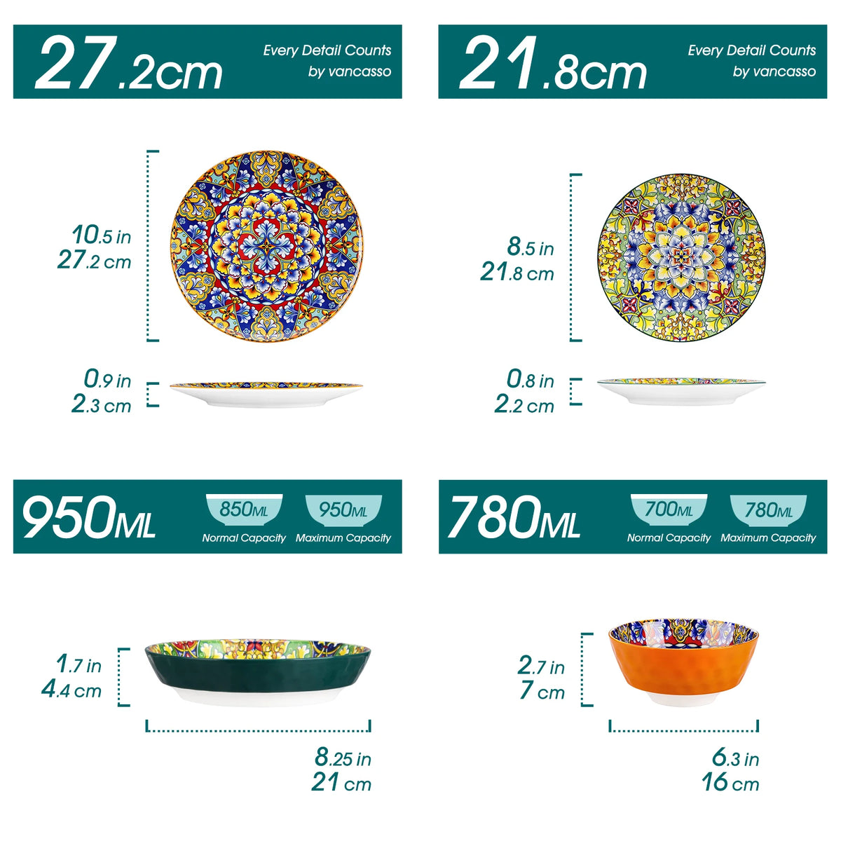 MALACASA Bohemian Ceramic Dinnerware Set with Plates and Bowls