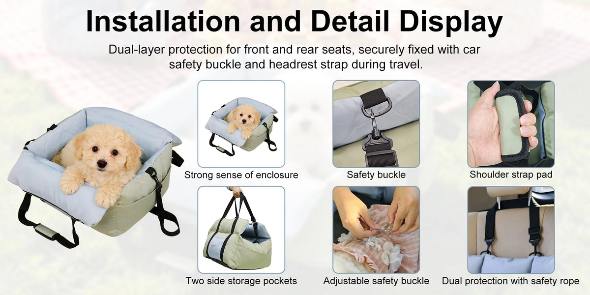 BORWART Portable Dog Car Seat Booster With Safety Belt