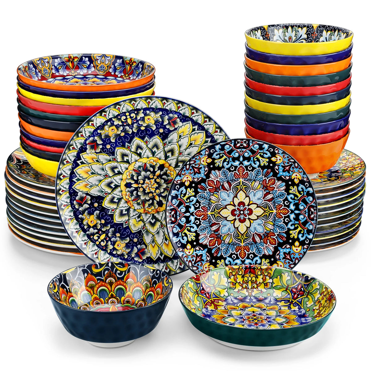 MALACASA Bohemian Ceramic Dinnerware Set with Plates and Bowls