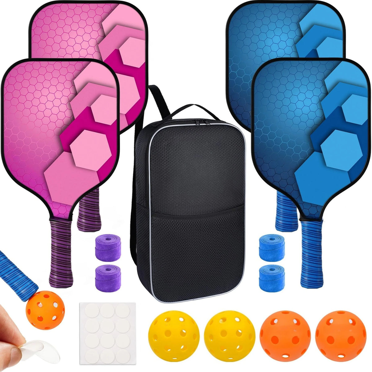 2 Pack 4 Pack USAPA Approved Fiberglass Pickleball Paddles Set Lightweight Rackets With Indoor Outdoor Pickleball Balls Carry Bag And Replacement Overgrips For Beginners Intermediate Players Family Recreational Indoor Outdoor