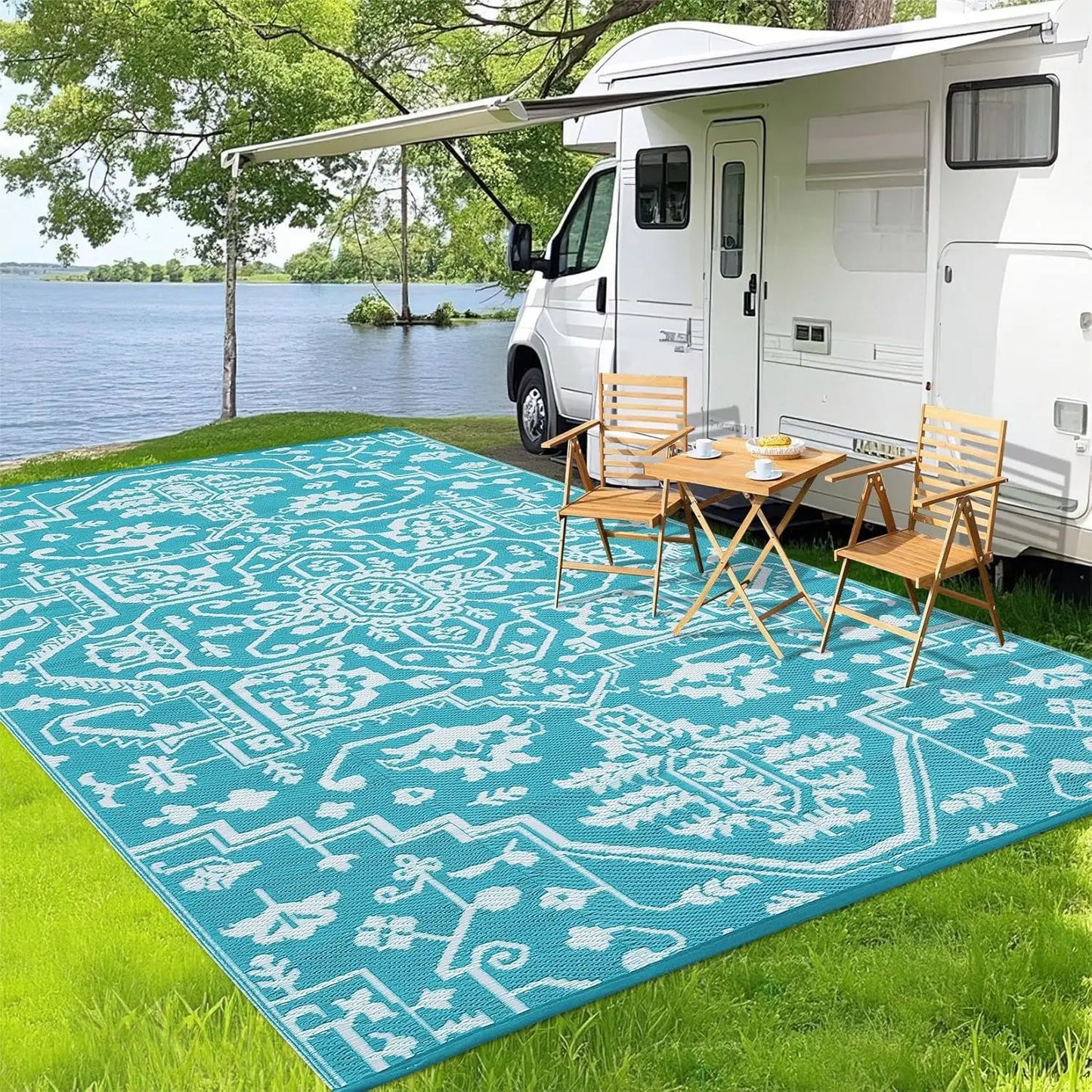 Waterproof Outdoor Area Rug Stain-Resistant Plastic Straw Carpet Easy-Cleaning Indoor Outdoor RV Mat for Deck Camping Balcony