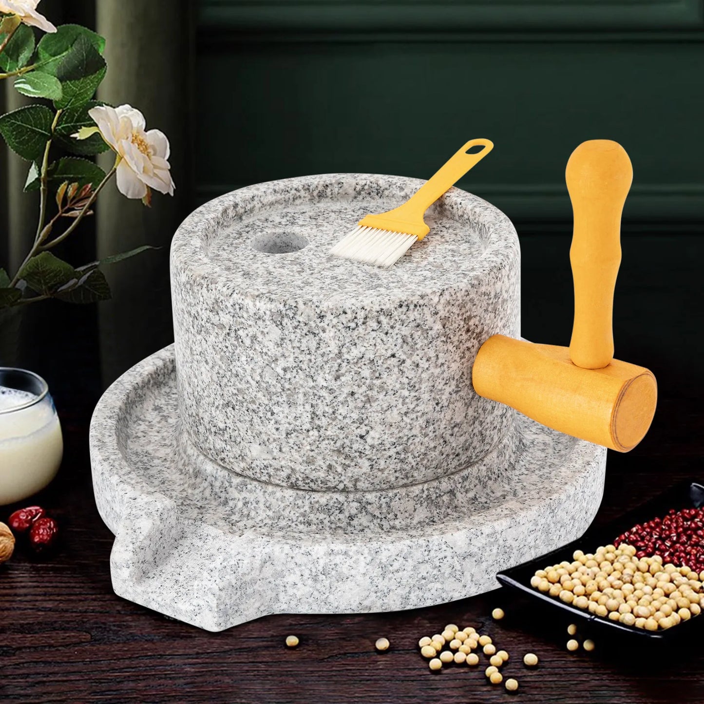Granite Millstone Grinder Hand Crank With 304 Stainless Steel Core