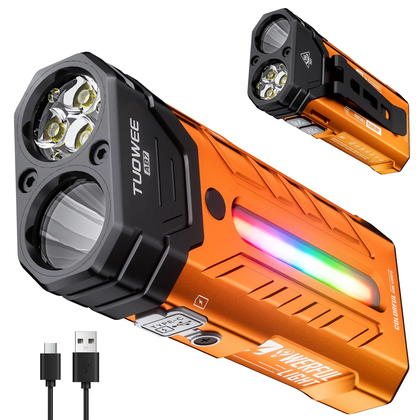 5000LM Rechargeable Magnetic LED Flashlight, 55 Modes, RGB Ambient Light, Spotlight & Floodlight, for Camping Hiking Emergency Use