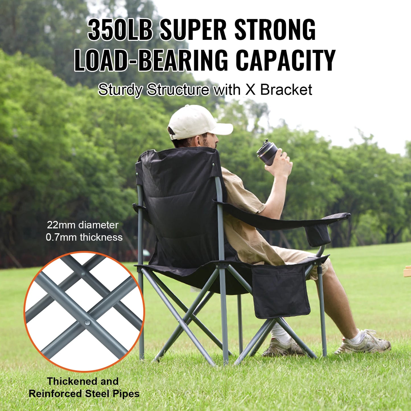 Vevor Camping Folding Chair With Lumbar Back And Armrests