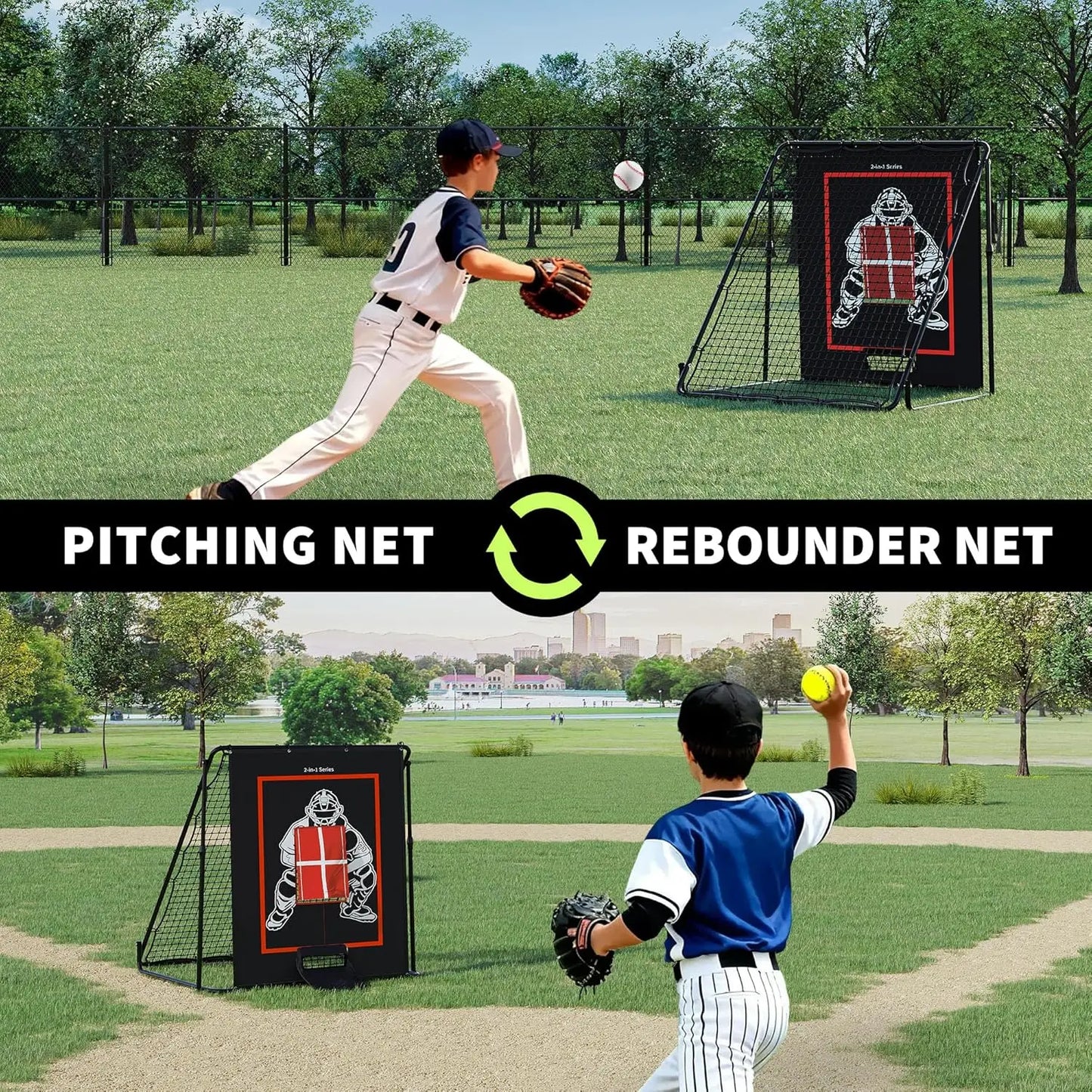 HiMISS Baseball Pitching Rebounder Net 2In1 Training For Softball Practice