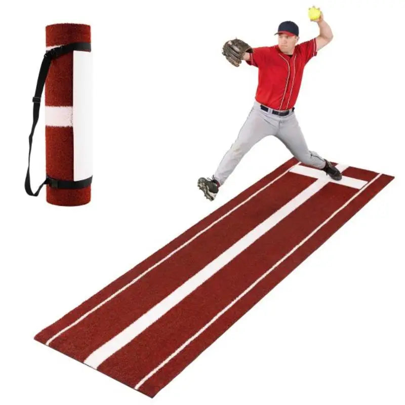 Softball Pitching Mat 10 x 3 Feet Softball Training Aid-Red