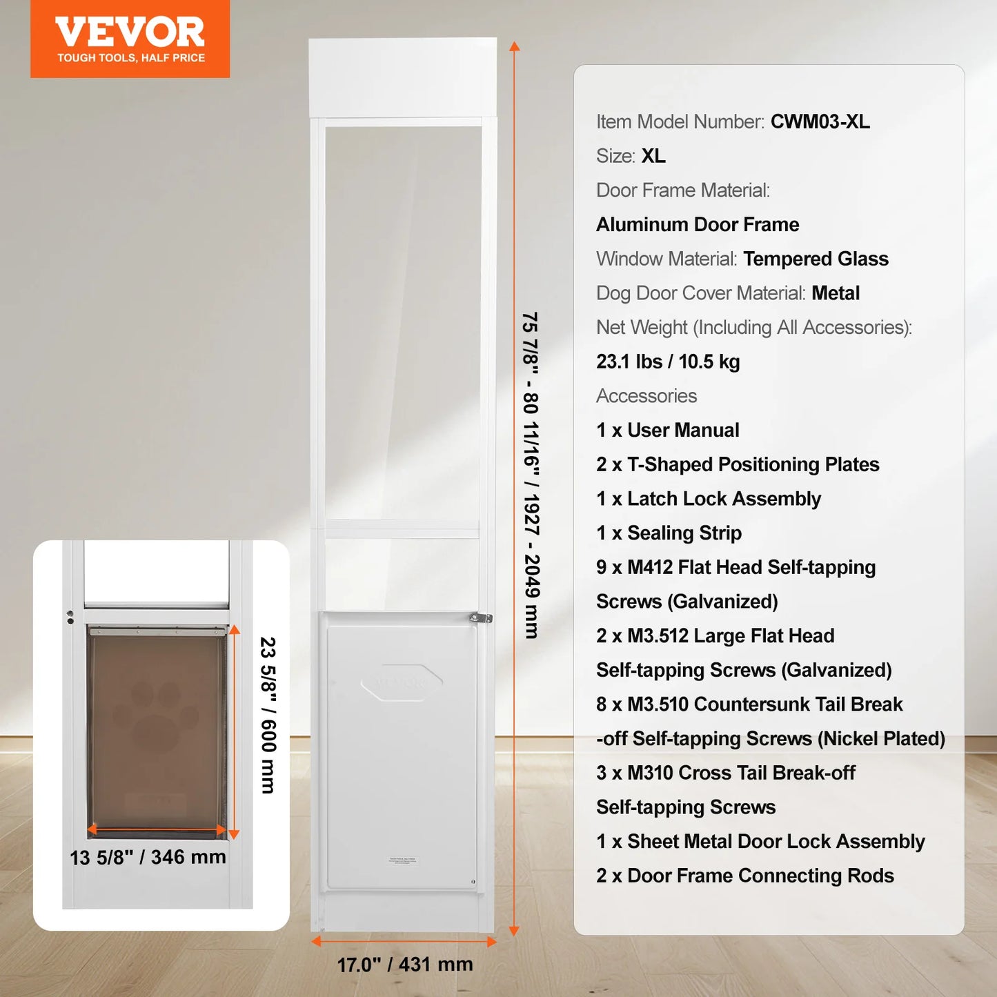 Dog Door For Sliding Glass Door Aluminum Frame Durable Pet