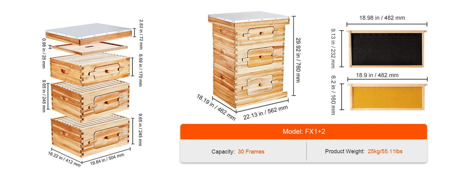 SucceBuy Cedar Langstroth Beehive Deep Box Starter Kit Acrylic Windows