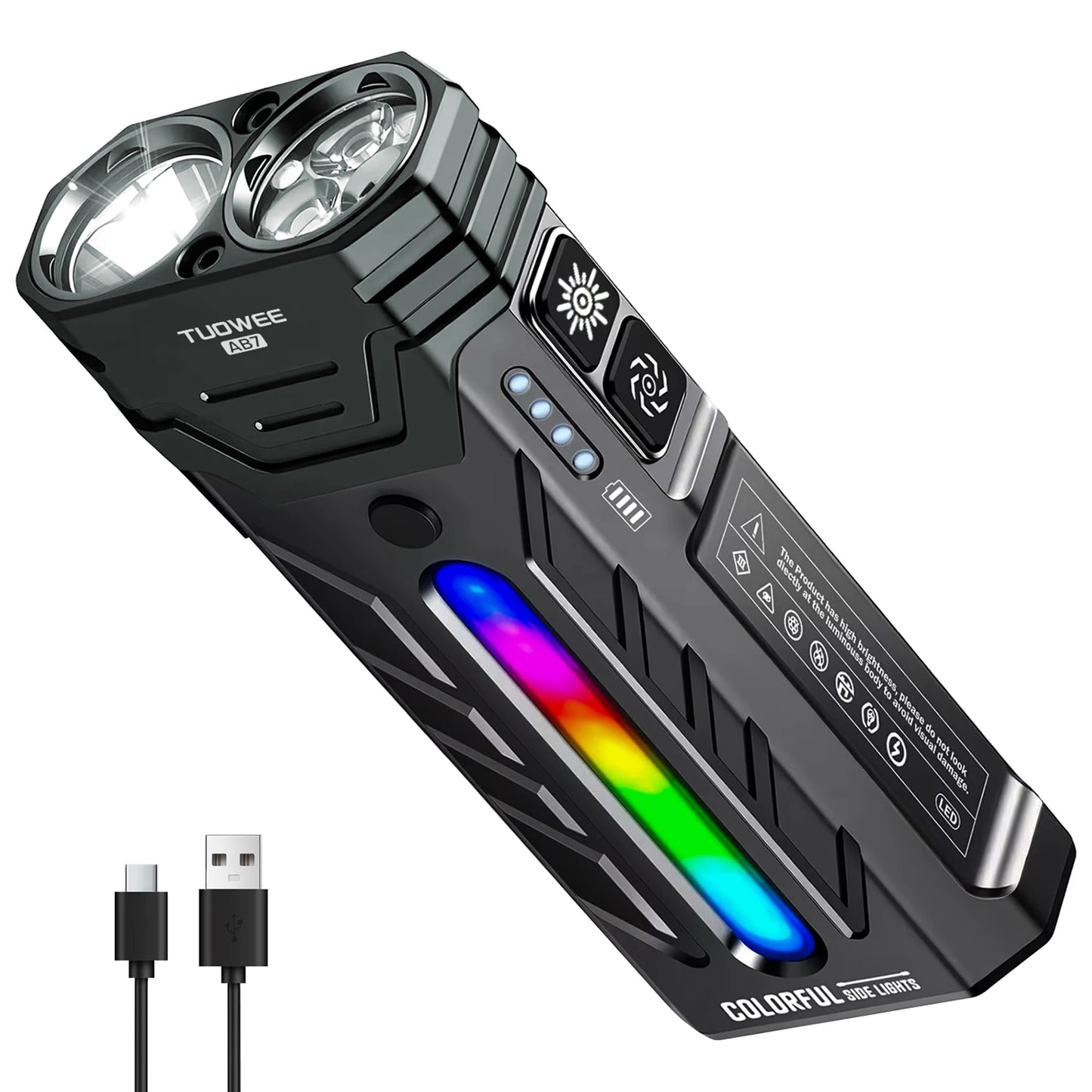 5000LM Rechargeable Magnetic LED Flashlight, 55 Modes, RGB Ambient Light, Spotlight & Floodlight, for Camping Hiking Emergency Use