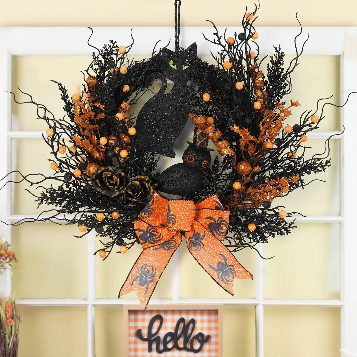 Handcrafted Halloween Wreath for Door Porch Mantel and Party Decorations