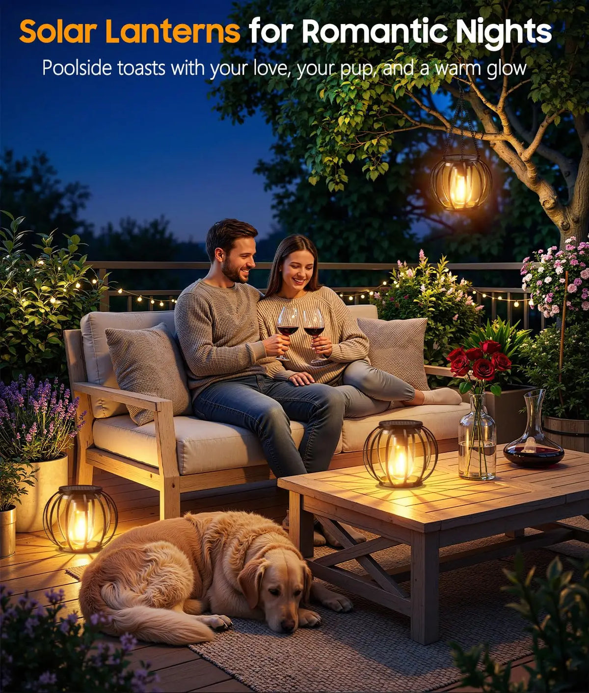 KPSTEK Solar Hanging Lanterns with Automatic LED Lighting for Patios