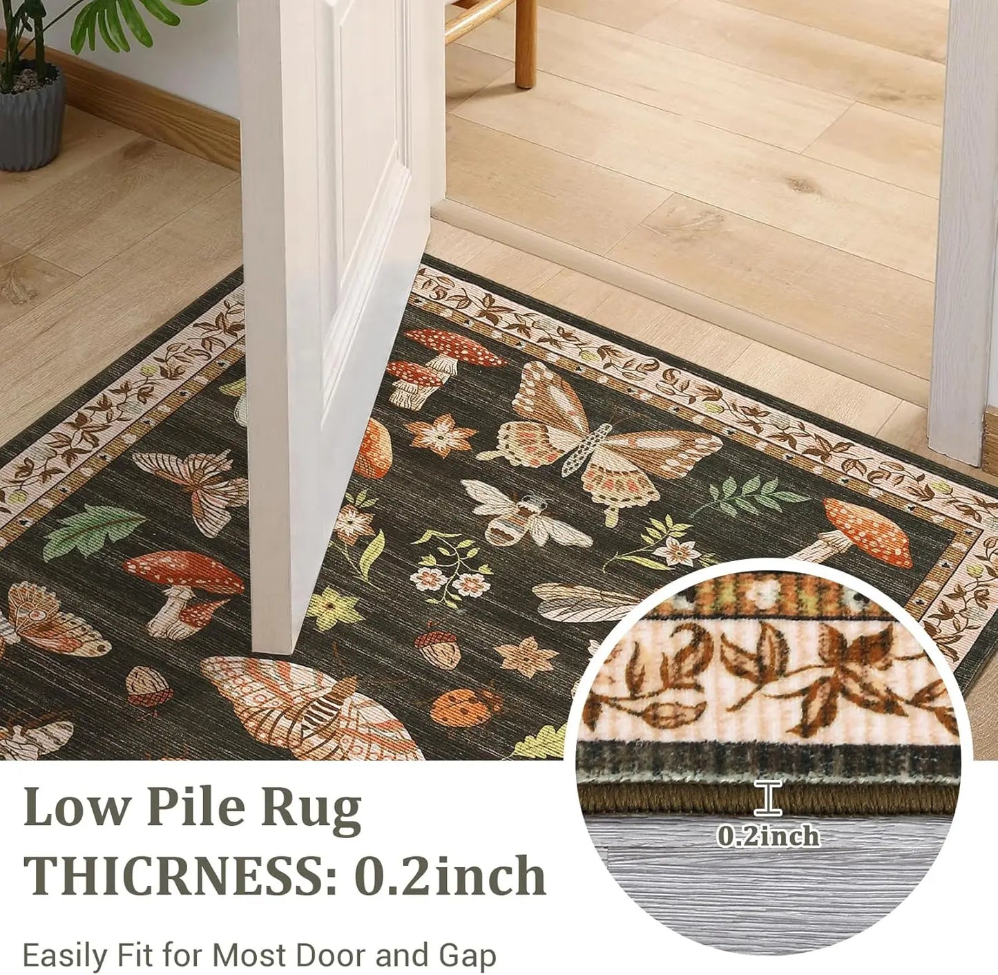 5x7 Washable Mushroom Rug, Non-Slip Rubber Back, Soft Low Pile for Living Room and Bedroom