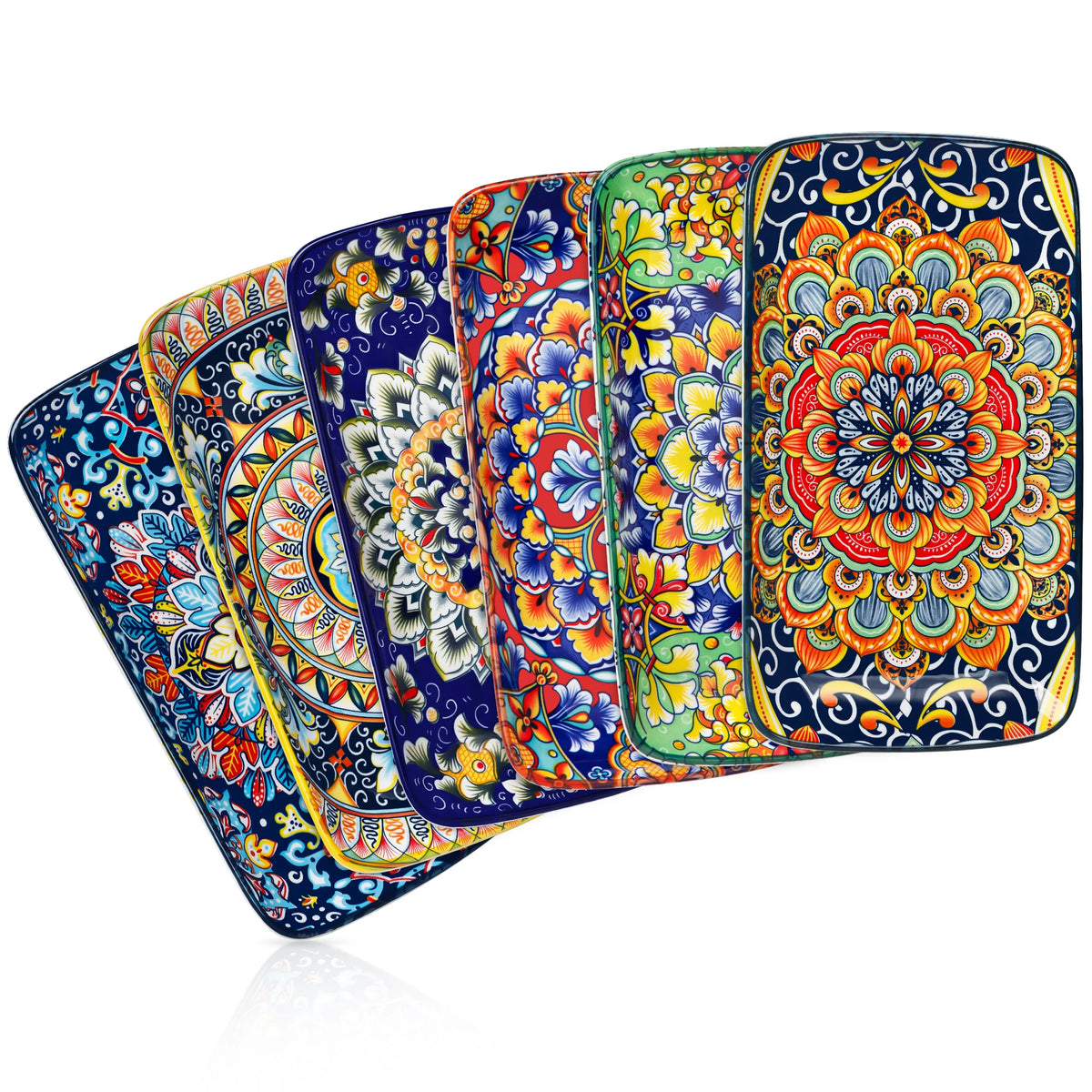 MALACASA Bohemian Rectangular Porcelain Serving Plates for Dinner and Pasta