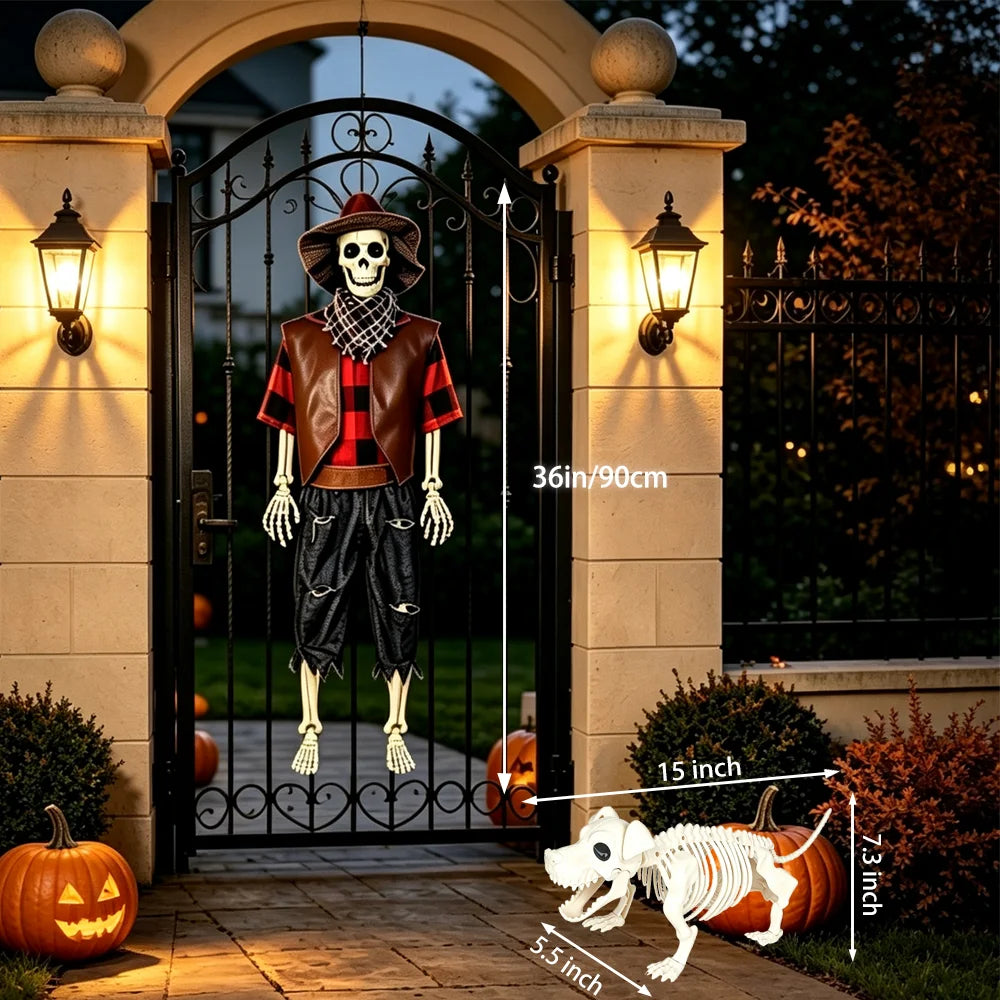 Halloween Cowboy Skeleton And Dog Outdoor Decorations