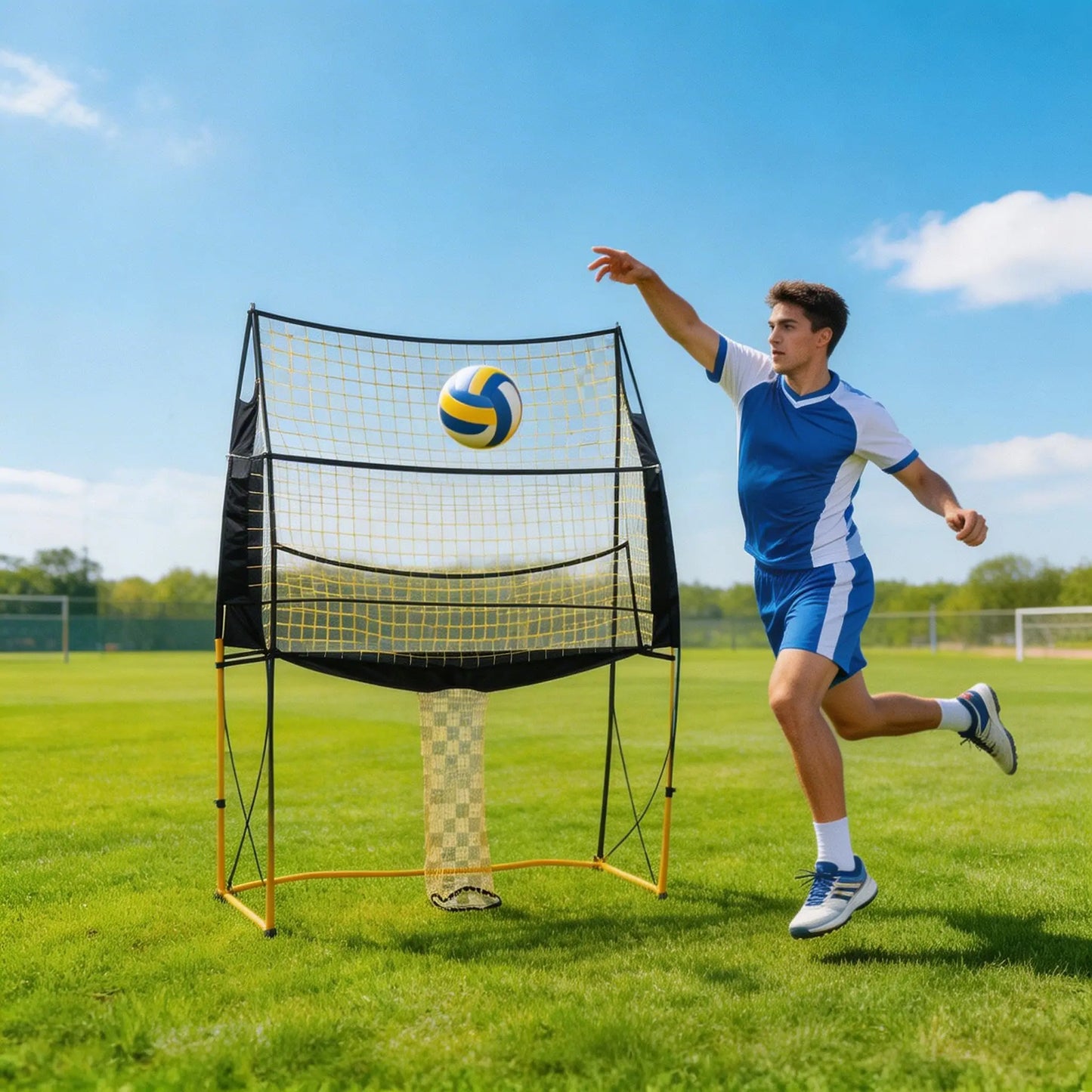 Adjustable Volleyball Training Net System Sturdy Portable Easy Setup Equipment For Indoor Outdoor Skill Practice Improve Serving Spiking And Blocking Adjustable Heights For All Levels