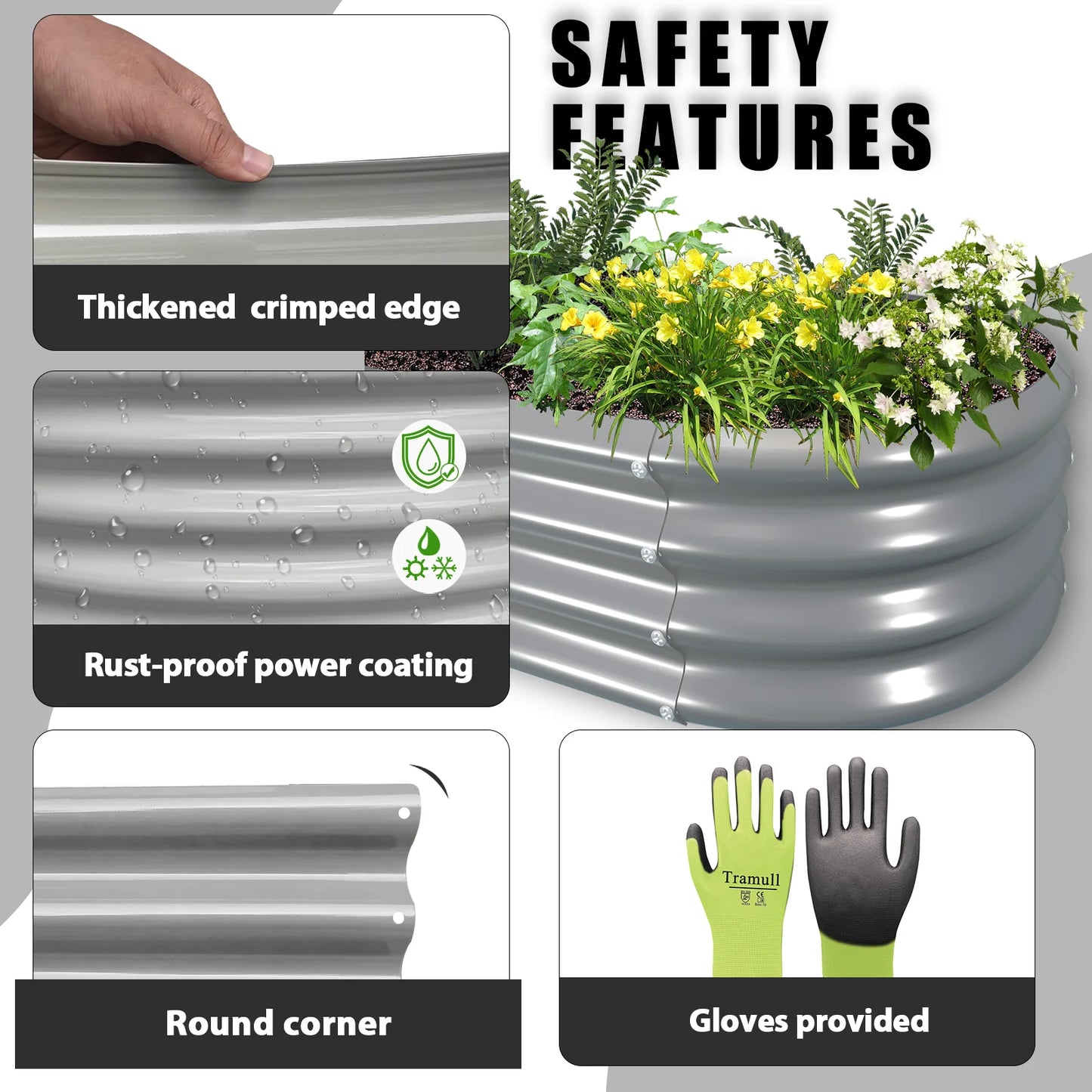 Tramull Galvanized Raised Garden Bed Outdoor Planter Box