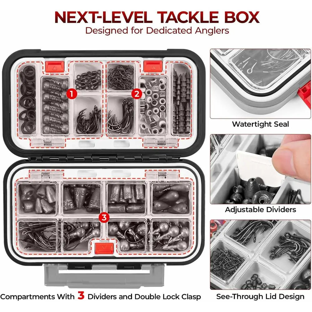 KastKing 182-400pcs Fishing Kit: Complete Freshwater Tackle Box with Hooks, Weights, Bobbers for Bass, Trout & Panfish