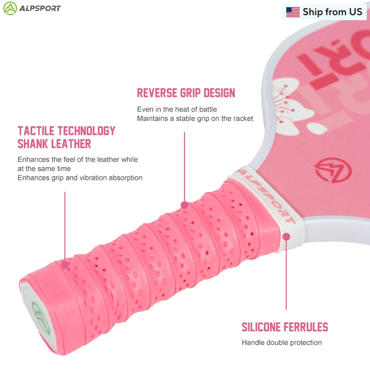 ALPSPORT Sakura USAPA Pickleball Paddle Women's T700 With 2 Free Balls Carbon Fiber Beginner-Friendly Pro Training Set Pink