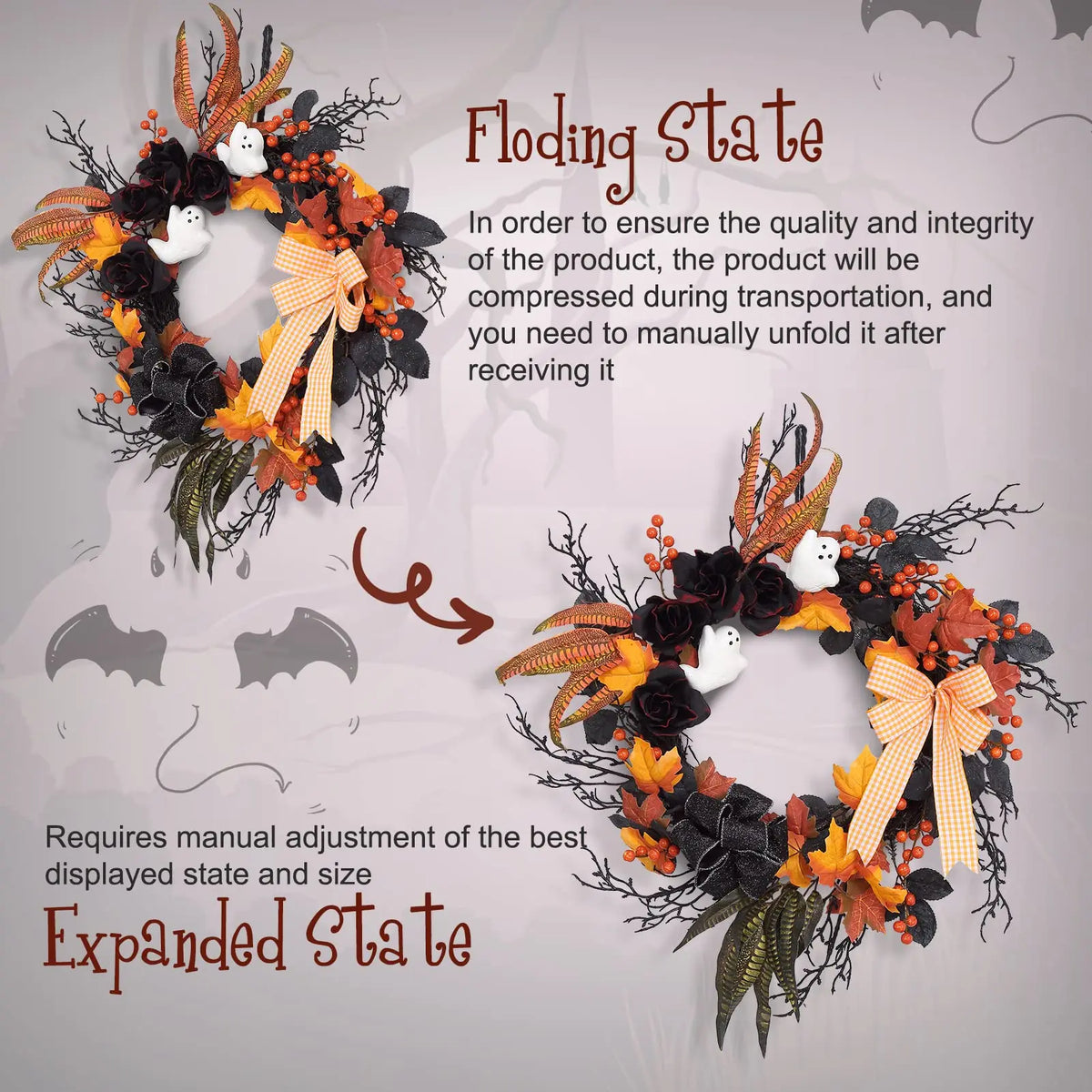 Handcrafted Halloween Wreath for Door Porch Mantel and Party Decorations
