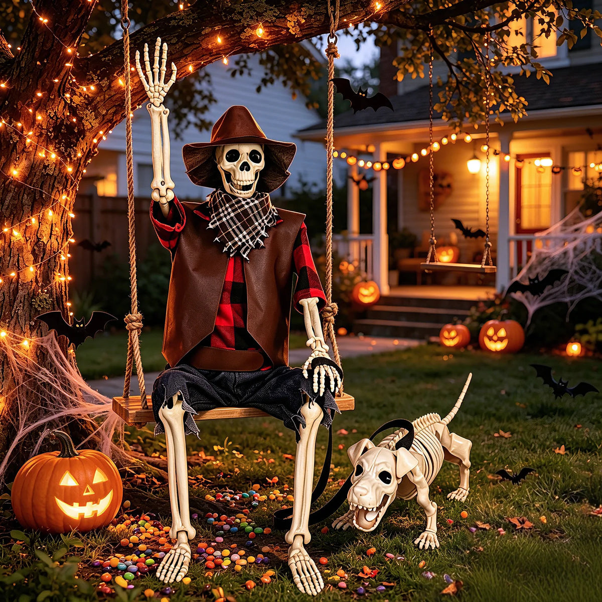Halloween Cowboy Skeleton And Dog Outdoor Decorations