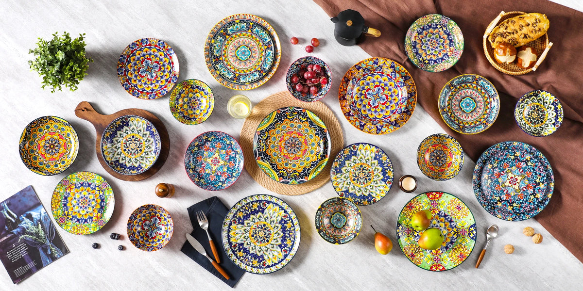 MALACASA Bohemian Ceramic Dinnerware Set with Plates and Bowls