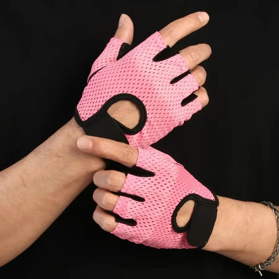 Summer Half Finger Gloves Ice Silk Breathable Gym Fitness Women Men Anti-Slip Pad Cycling Fingerless Gloves Bicycle