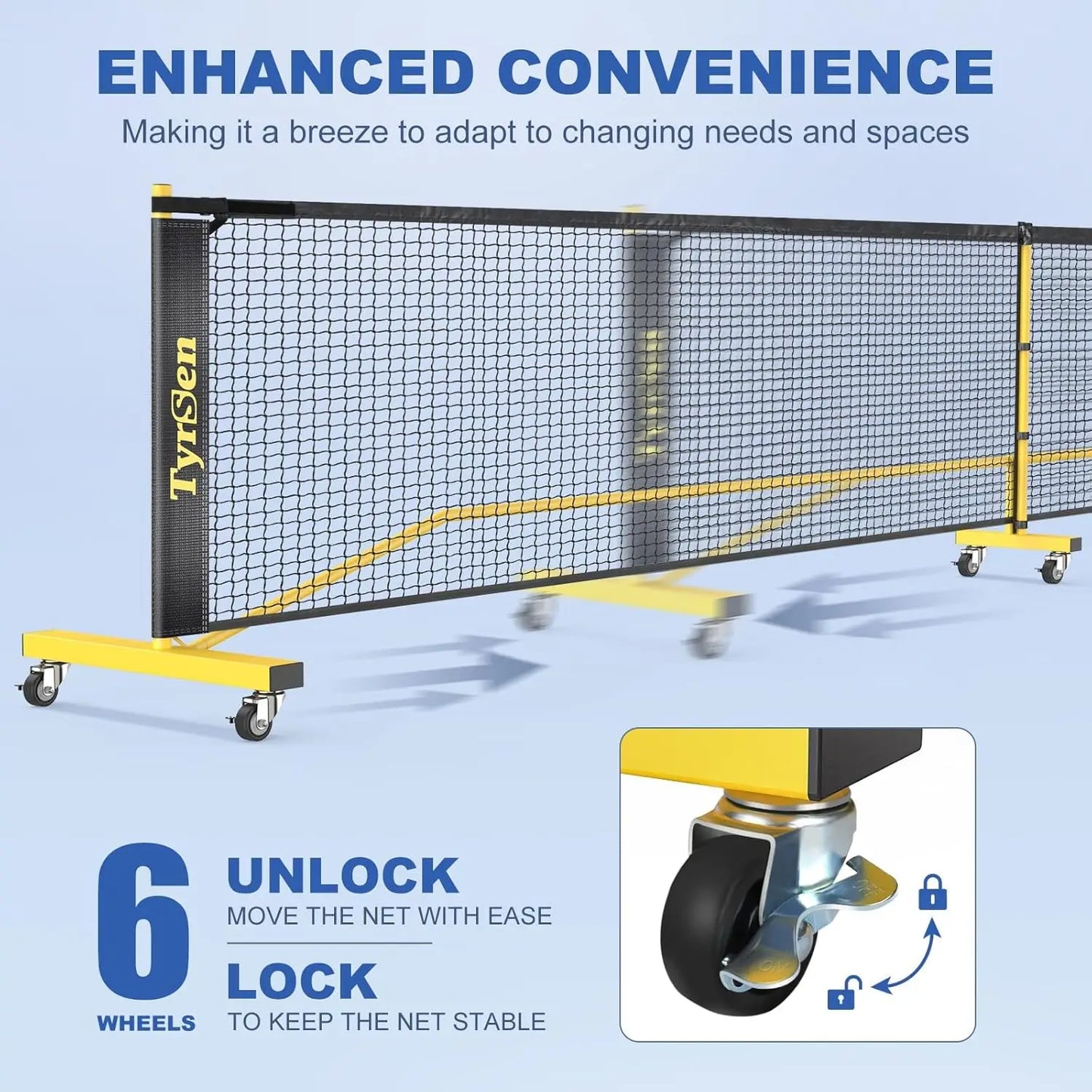 Portable Pickleball Net Set with Wheels, 22FT Regulation Size, Includes 4 Paddles & 6 Balls for Indoor Outdoor Play