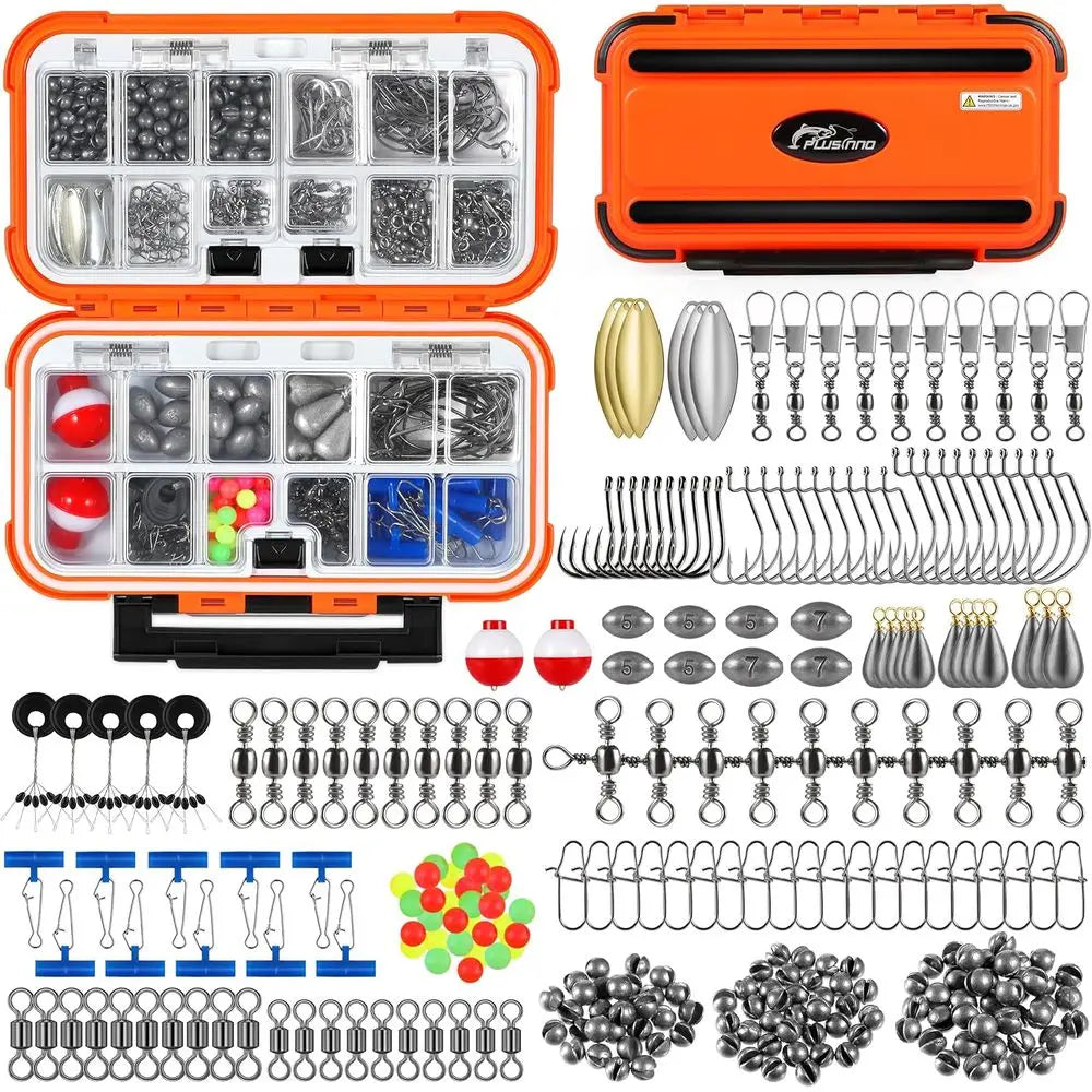 Complete Fishing Kit: 387pcs Tackle Box with Hooks, Sinkers, Spinners for Bass, Trout & Crappie