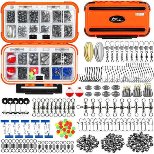Complete Fishing Kit: 387pcs Tackle Box with Hooks, Sinkers, Spinners for Bass, Trout & Crappie