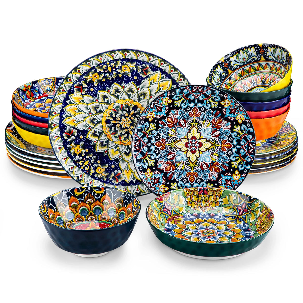 MALACASA Bohemian Ceramic Dinnerware Set with Plates and Bowls