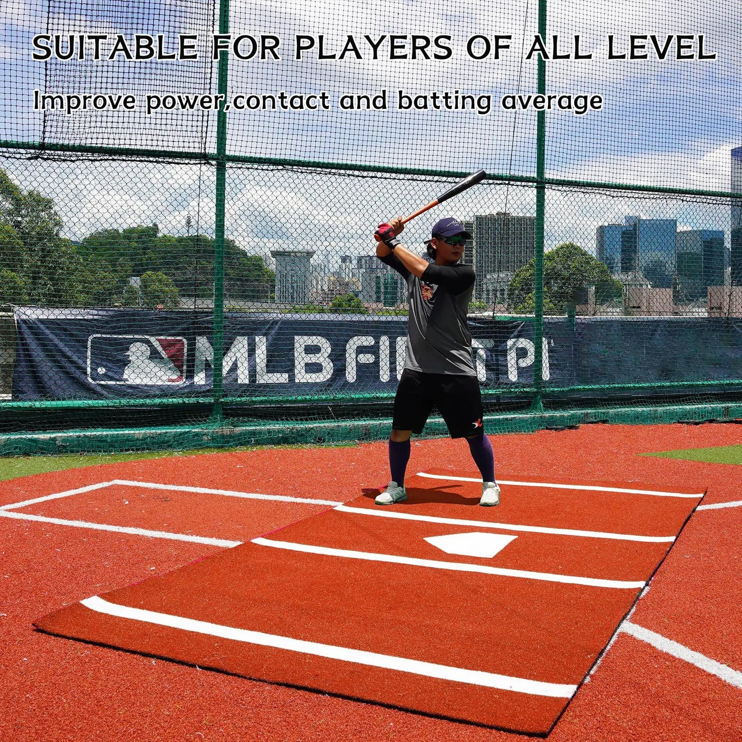 Portable 10x3.8ft Baseball Softball Batting Mat with Home Plate Non-slip Rubber Bottom Indoor/Outdoor
