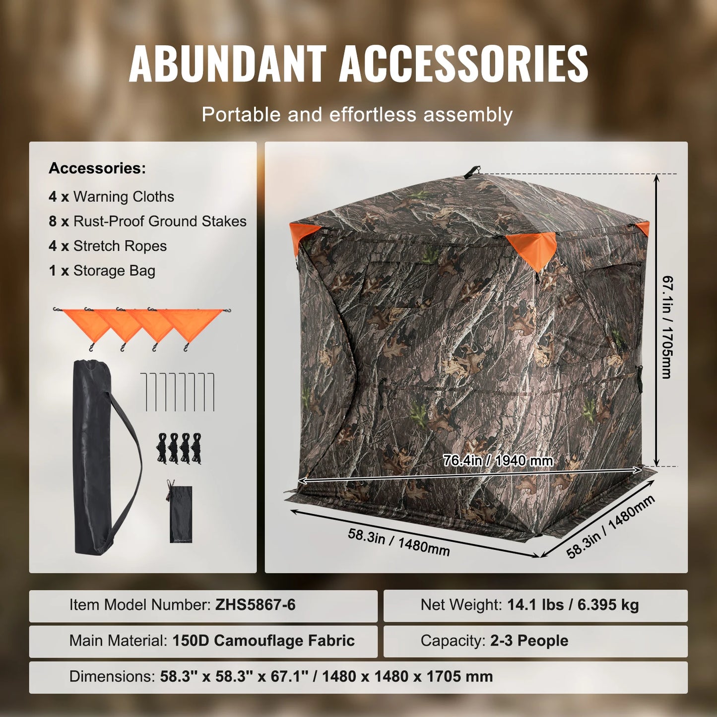 270 Degree See Through Ground Blind for Hunters Portable