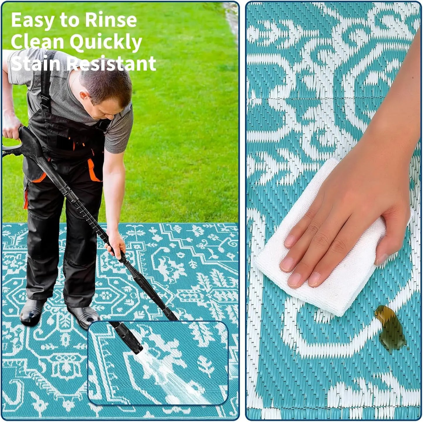 Waterproof Outdoor Area Rug Stain-Resistant Plastic Straw Carpet Easy-Cleaning Indoor Outdoor RV Mat for Deck Camping Balcony