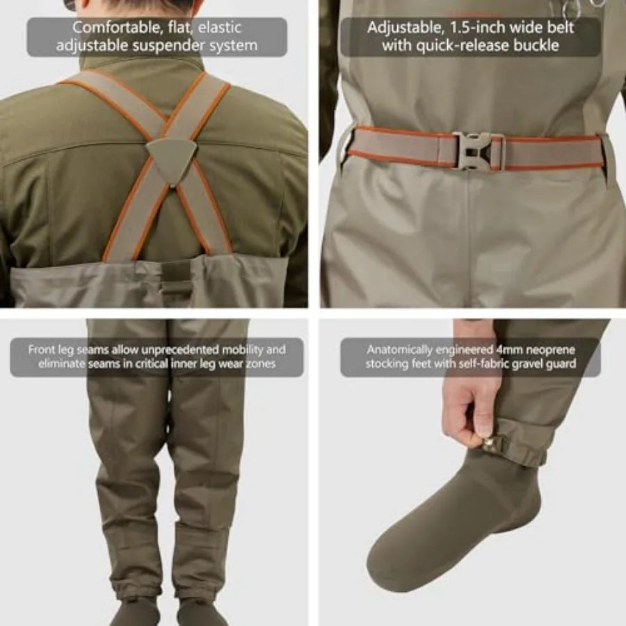 Men's Chest Waders Fly Fishing Waterproof Breathable Stocking Feet