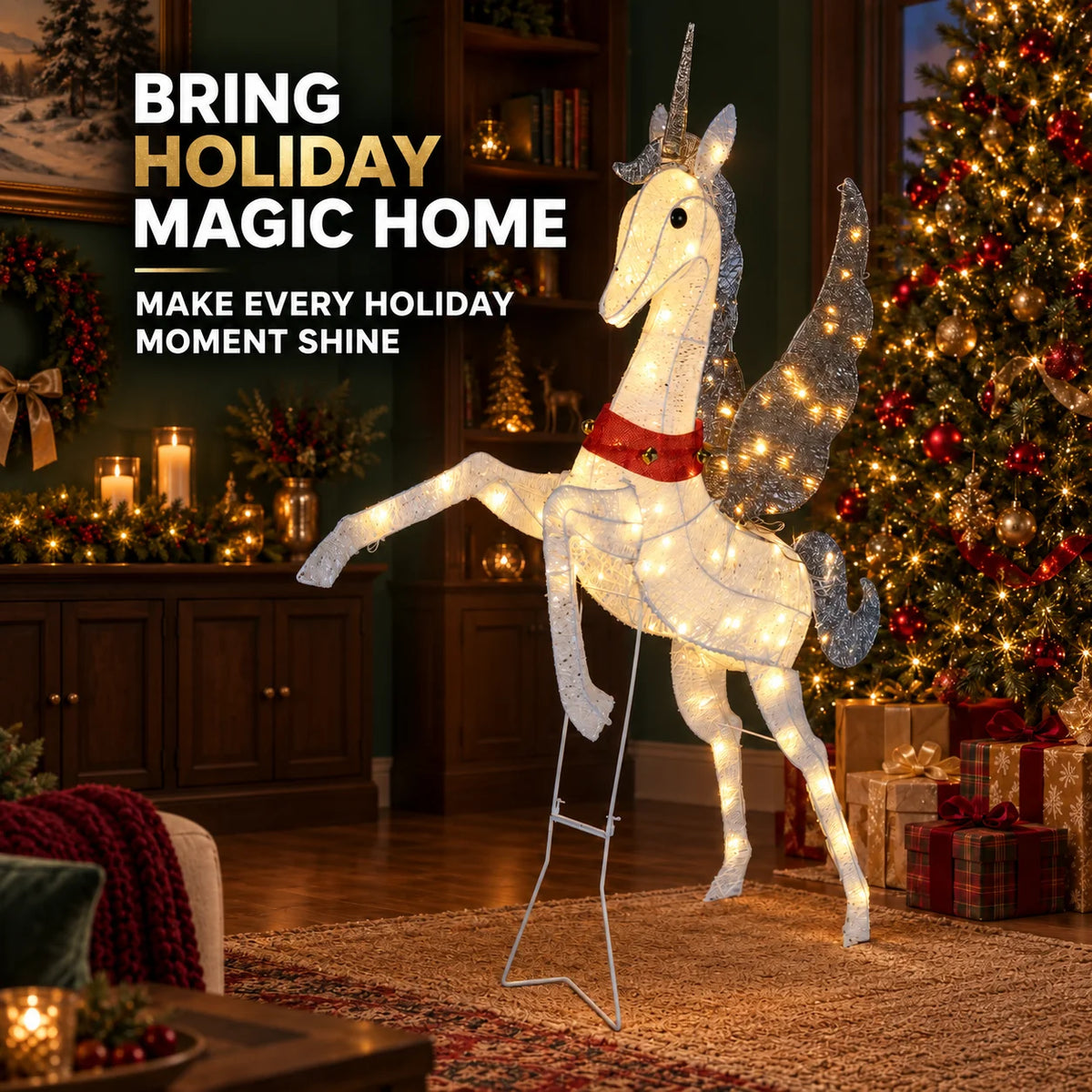 3D Lighted Unicorn Holiday Decoration With Warm White Lights