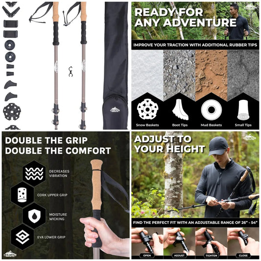 Trekking Poles - Carbon Fiber Monopod Walking or Hiking Sticks with with Accessories Mount and Adjustable Quick Locks