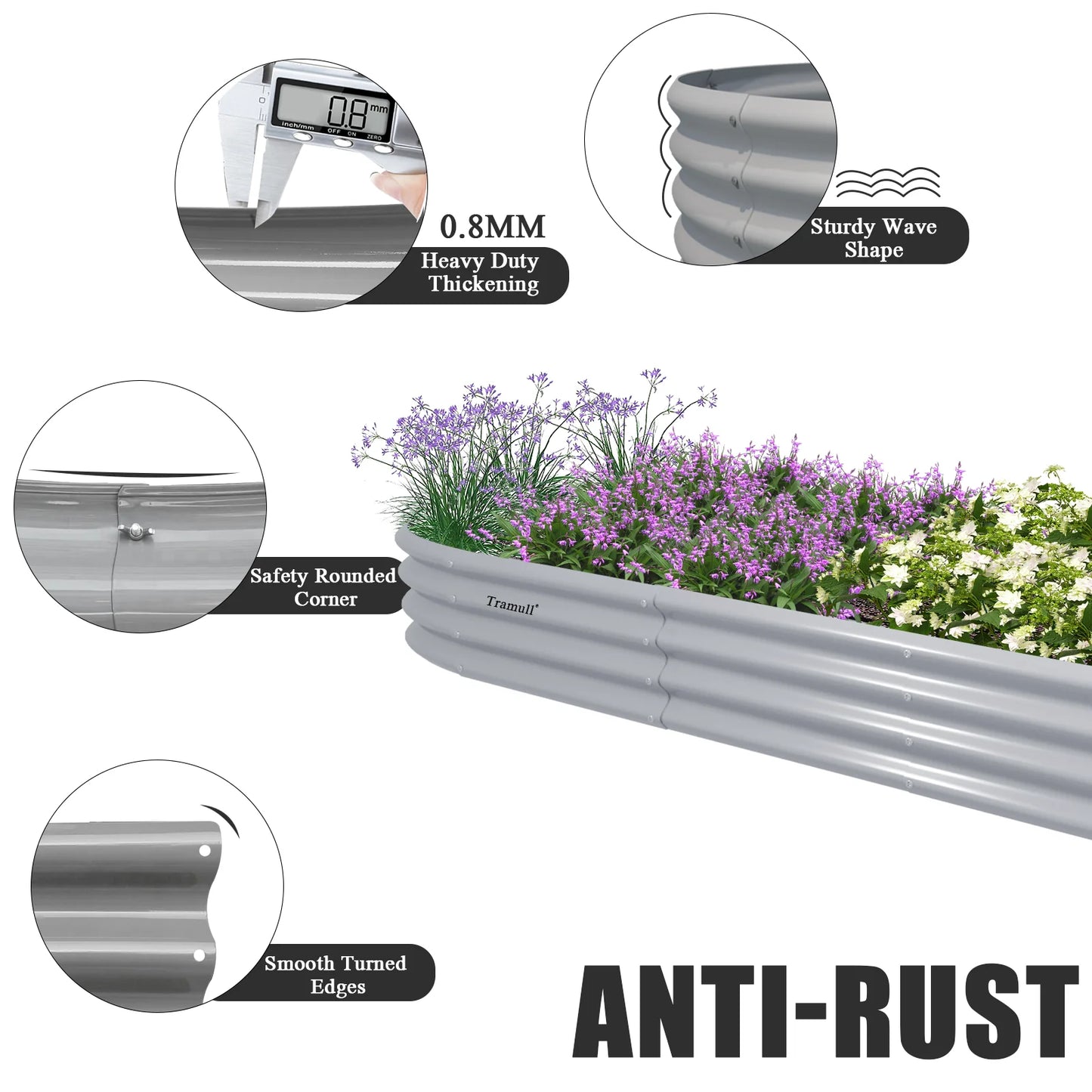Tramull Galvanized Raised Garden Bed Outdoor Planter Box