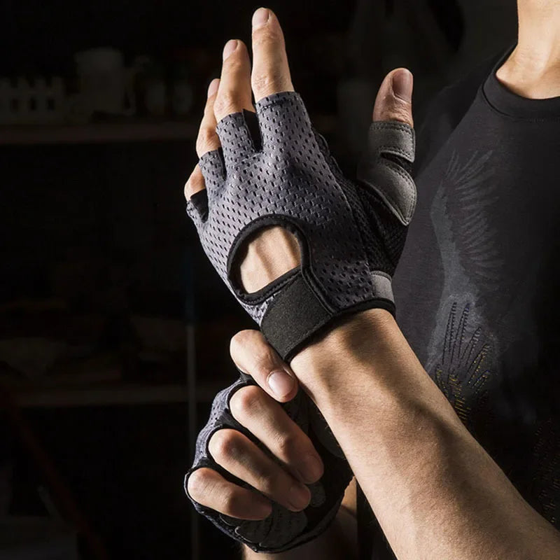 Summer Half Finger Gloves Ice Silk Breathable Gym Fitness Women Men Anti-Slip Pad Cycling Fingerless Gloves Bicycle