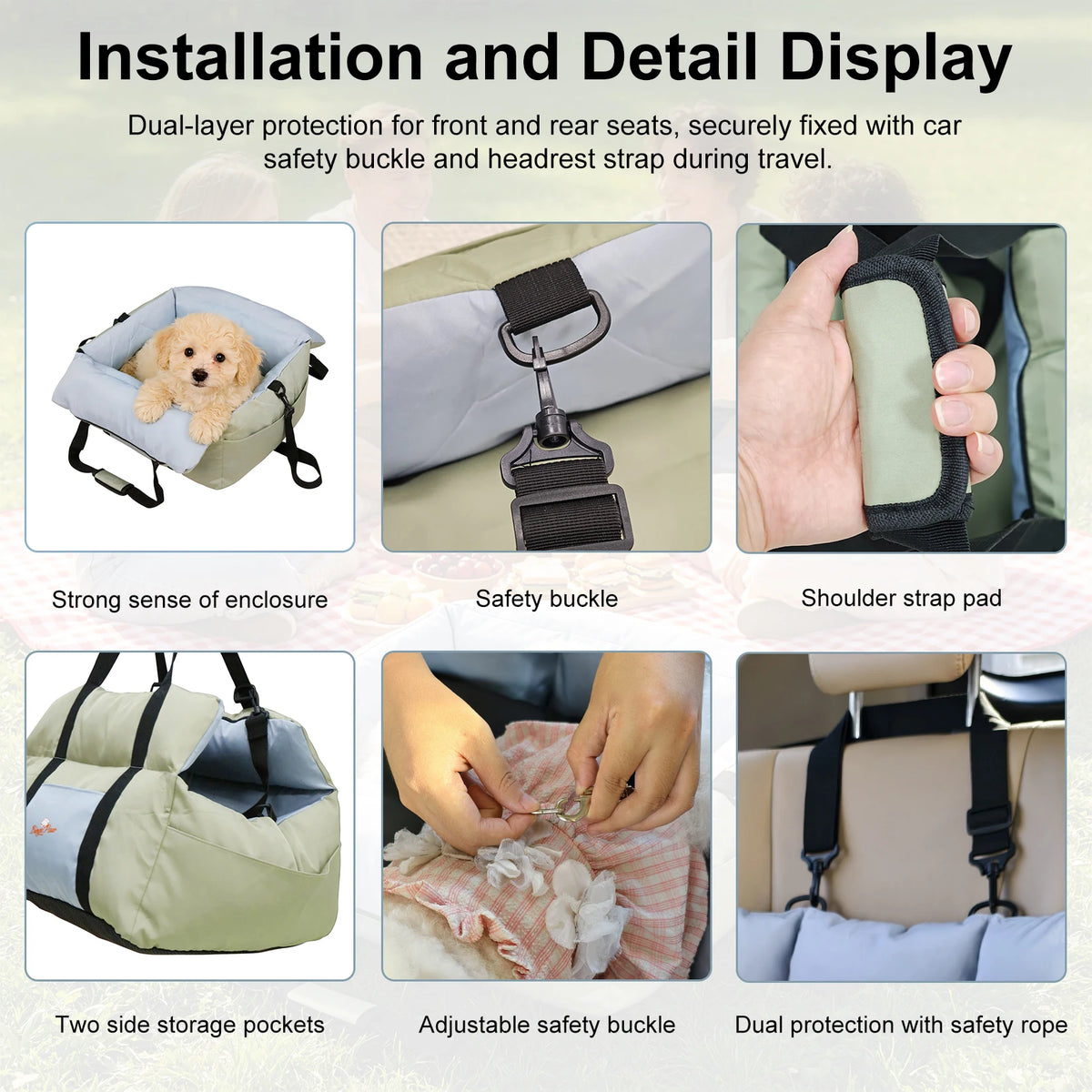 BORWART Portable Dog Car Seat Booster With Safety Belt
