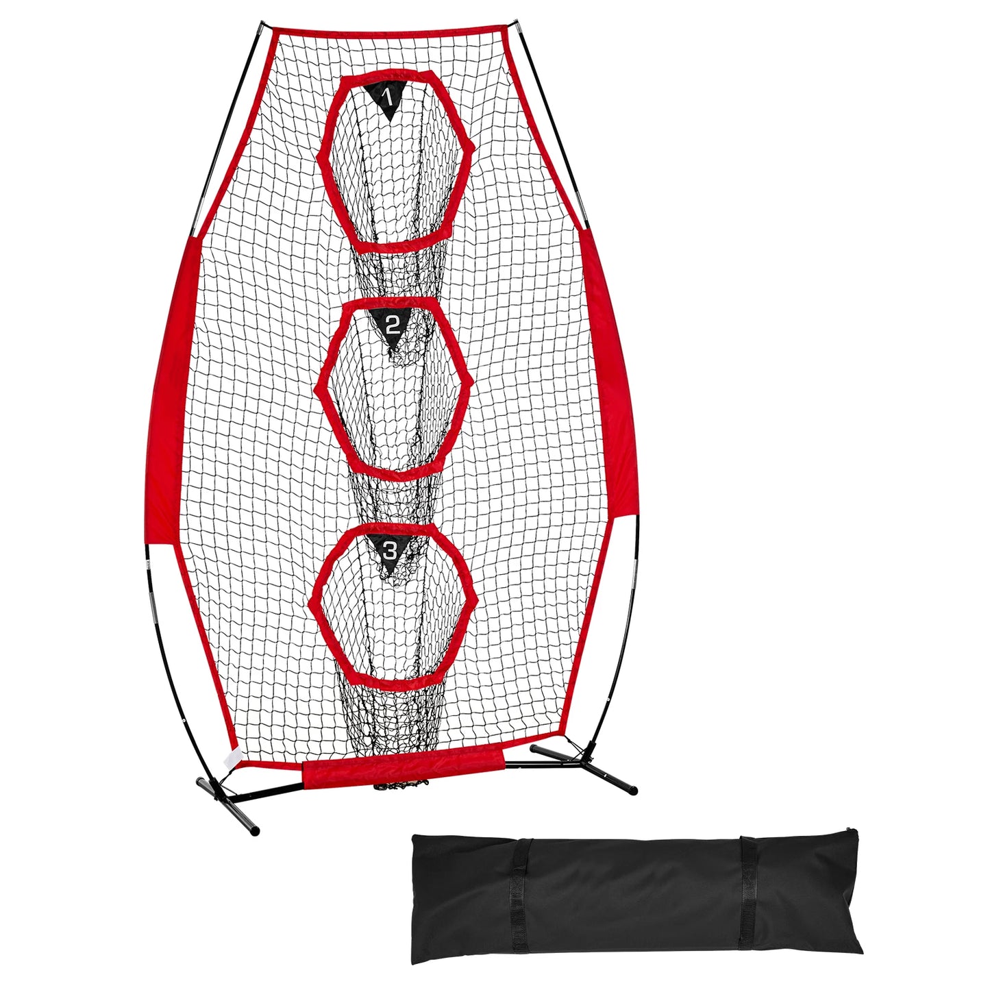 SucceBuy 8 x 4 inch Football Trainer Throwing Net with 5 Target Pockets Knotless Net Includes Straps and Portable Carry Case Red