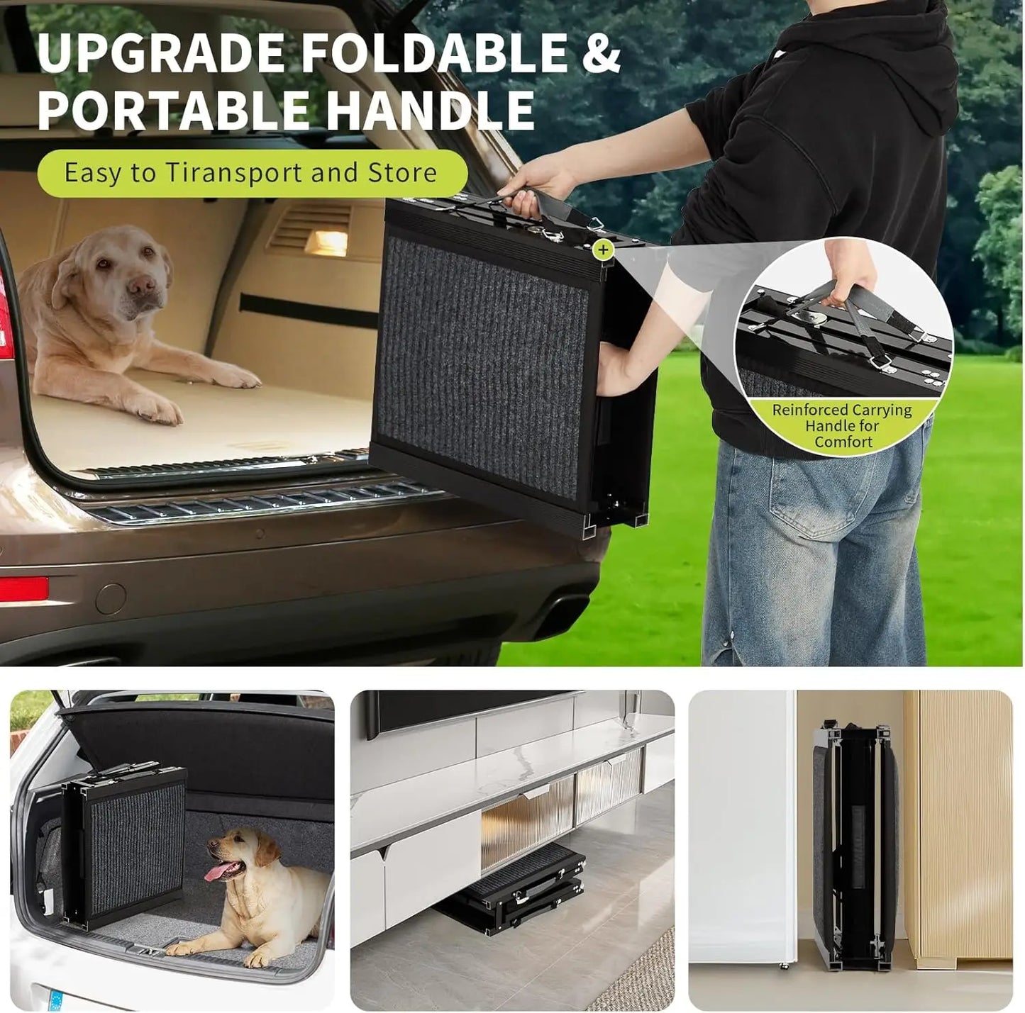 Dog Ramp for Car, Large Folding Pet Stair Ramps for Truck, SUV, Outdoor Dog Car Ramp for Medium & Large Dogs,Portable Pet Steps
