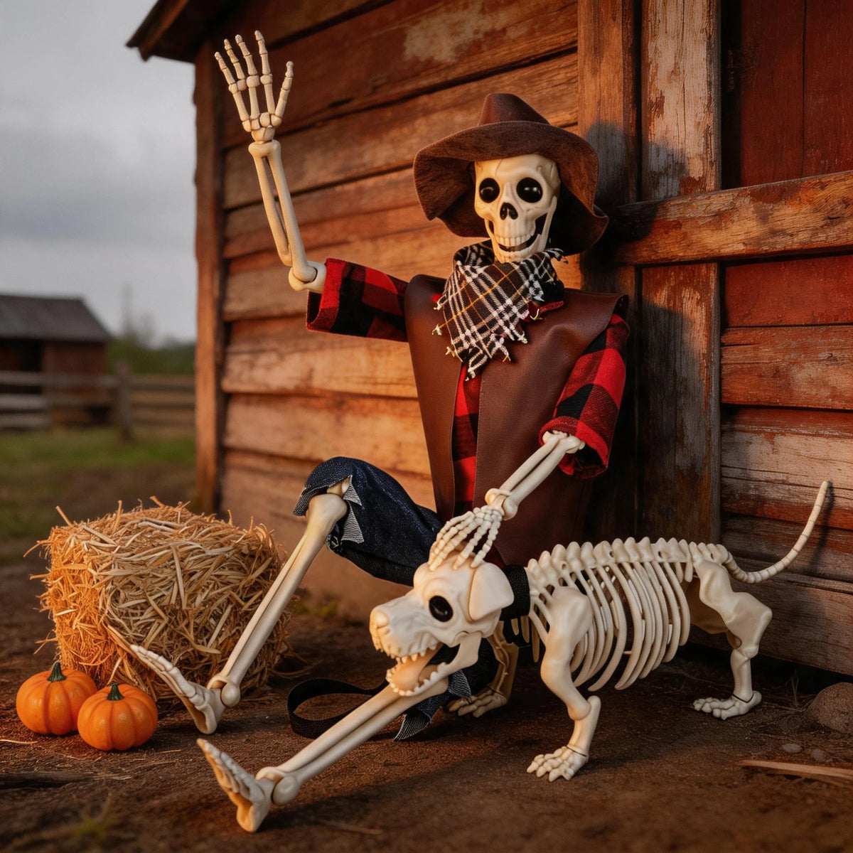 Halloween Cowboy Skeleton And Dog Outdoor Decorations